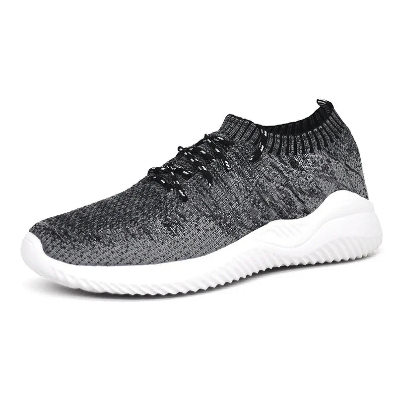 Rovelli black and gray knit sneaker with white sole on white background