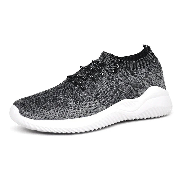 Rovelli black and gray knit sneaker with white sole on white background