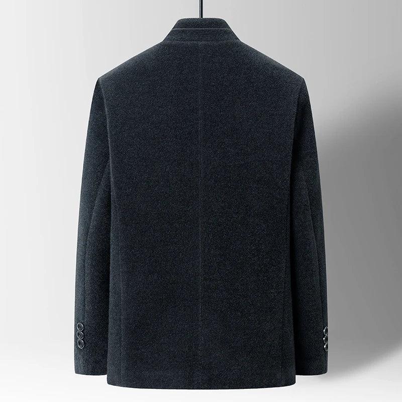 Rovelli dark gray wool blazer back view, minimalist style, formal men's fashion