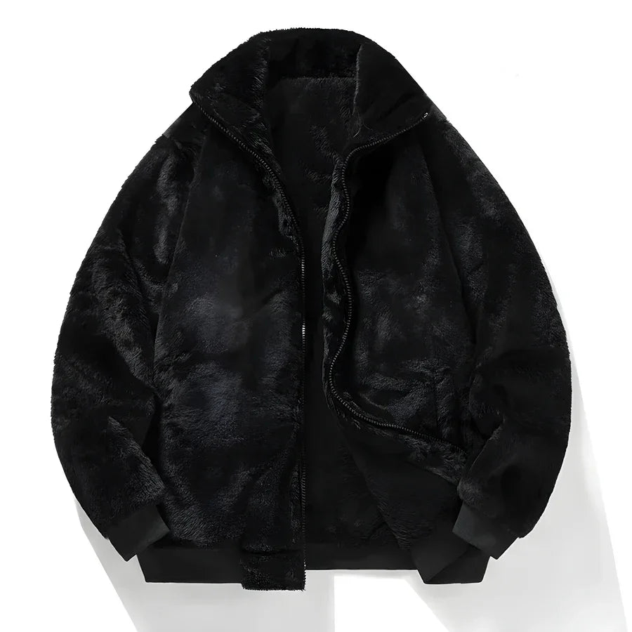 Rovelli black faux fur zip-up jacket with soft texture and high collar