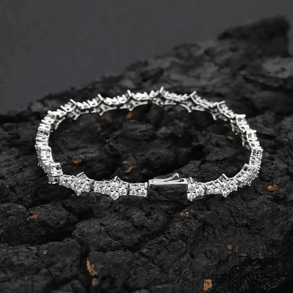 Rovelli silver diamond tennis bracelet on black stone background