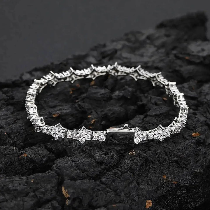 Rovelli silver diamond tennis bracelet on black stone background