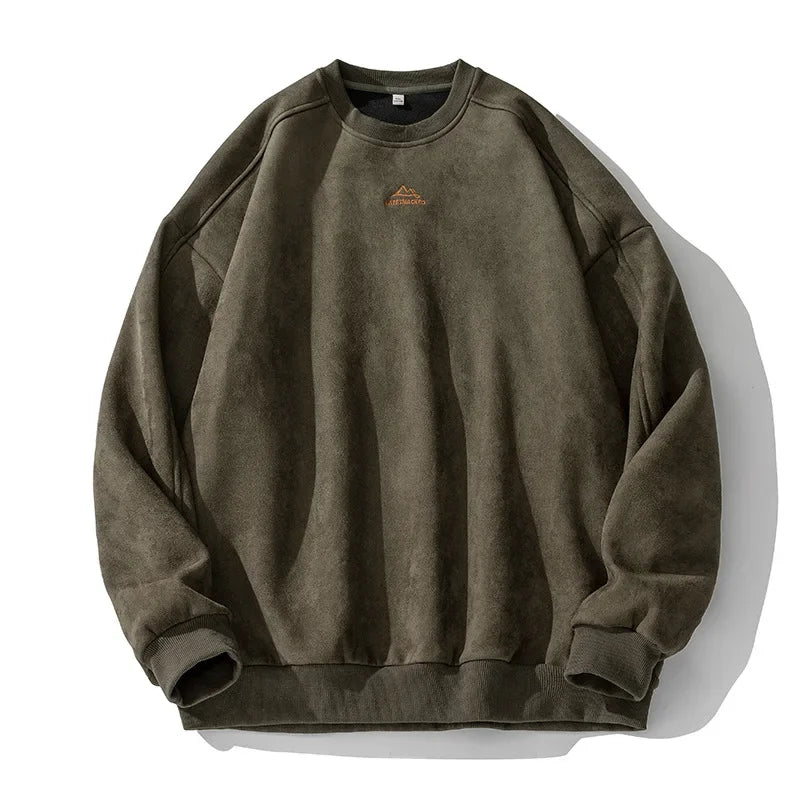 Rovelli olive green crewneck sweatshirt with small embroidered chest logo on white background