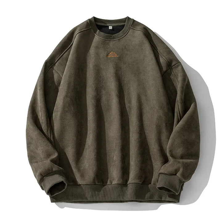Rovelli olive green crewneck sweatshirt with small embroidered chest logo on white background
