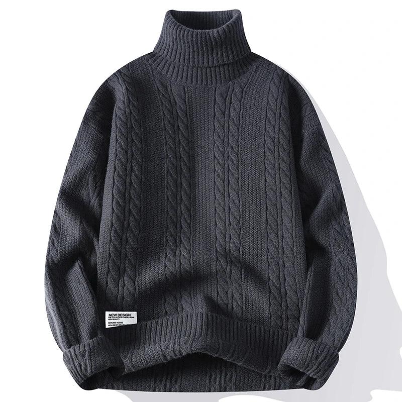 Rovelli dark gray cable knit turtleneck sweater with textured pattern