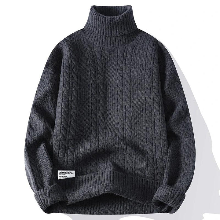Rovelli dark gray cable knit turtleneck sweater with textured pattern