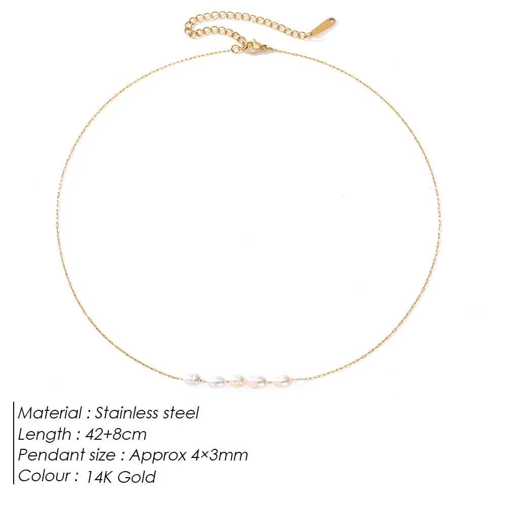 Rovelli 14K gold chain necklace with small pearls, stainless steel, adjustable length