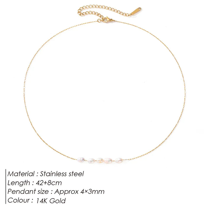 Rovelli 14K gold chain necklace with small pearls, stainless steel, adjustable length