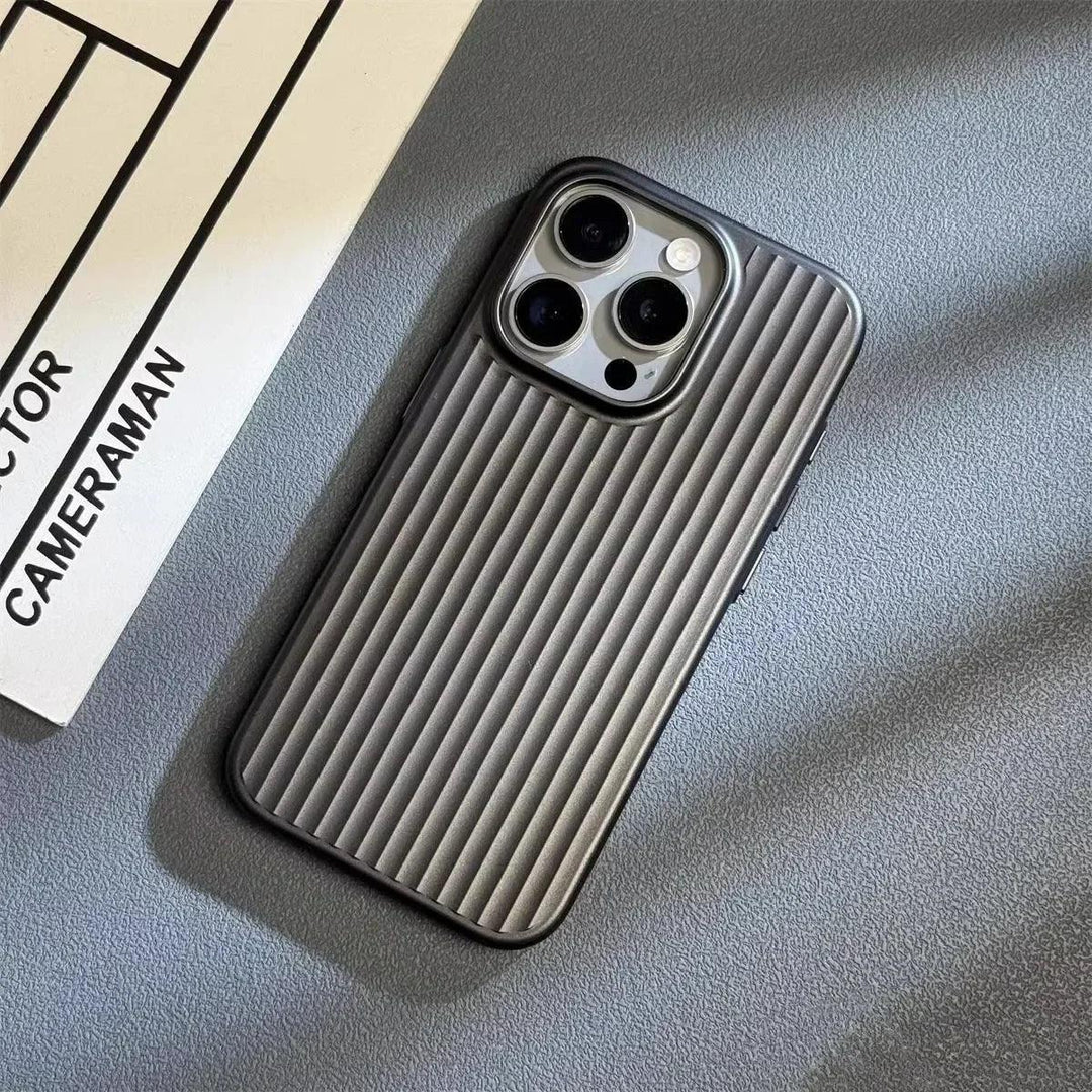 Rovelli ribbed metallic phone case on a textured gray surface