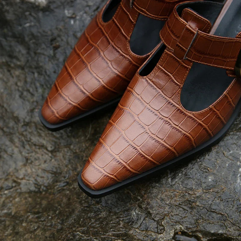 Sarantino Leather Croc-Embossed Heels