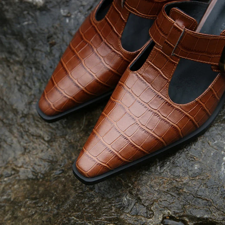 Sarantino Leather Croc-Embossed Heels