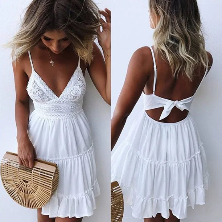 Lace-Bodice V Neck Sundress