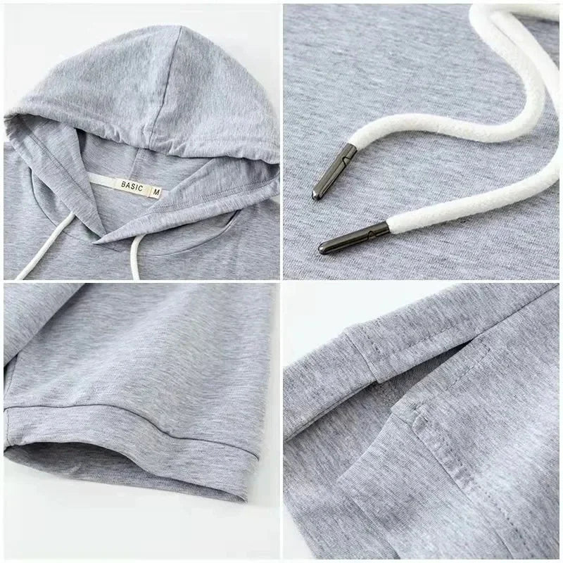Rovelli light grey hoodie details with drawstring, hood, sleeve, and pocket close-ups