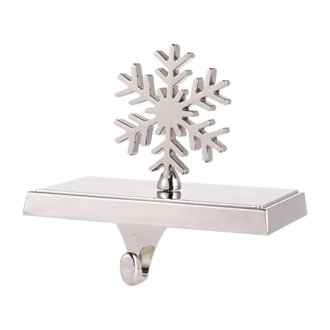 Rovelli silver snowflake Christmas stocking holder with hook on white background