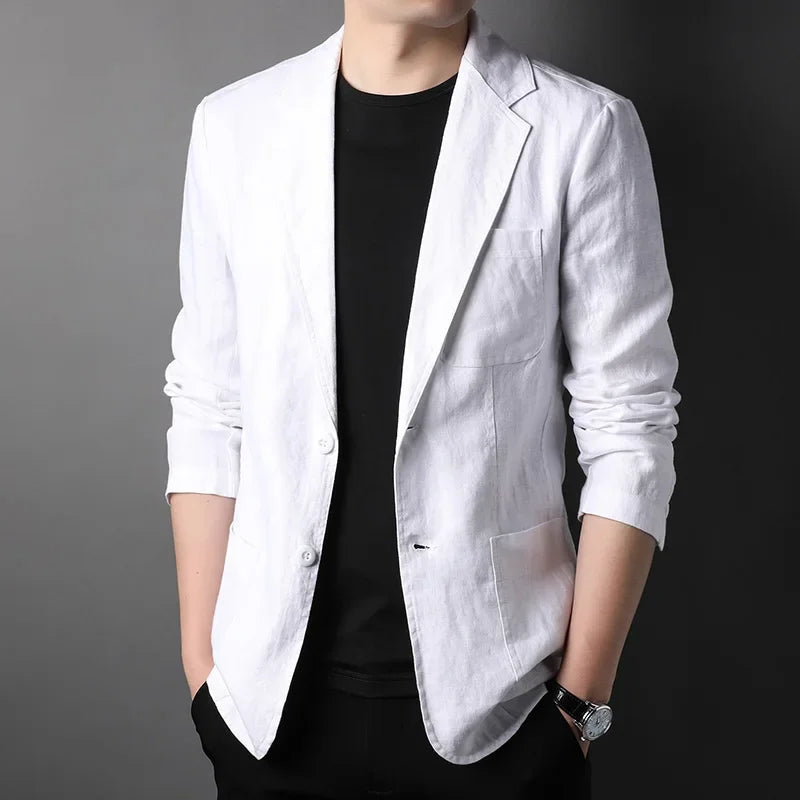 Rovelli casual men's white blazer with rolled sleeves and black shirt