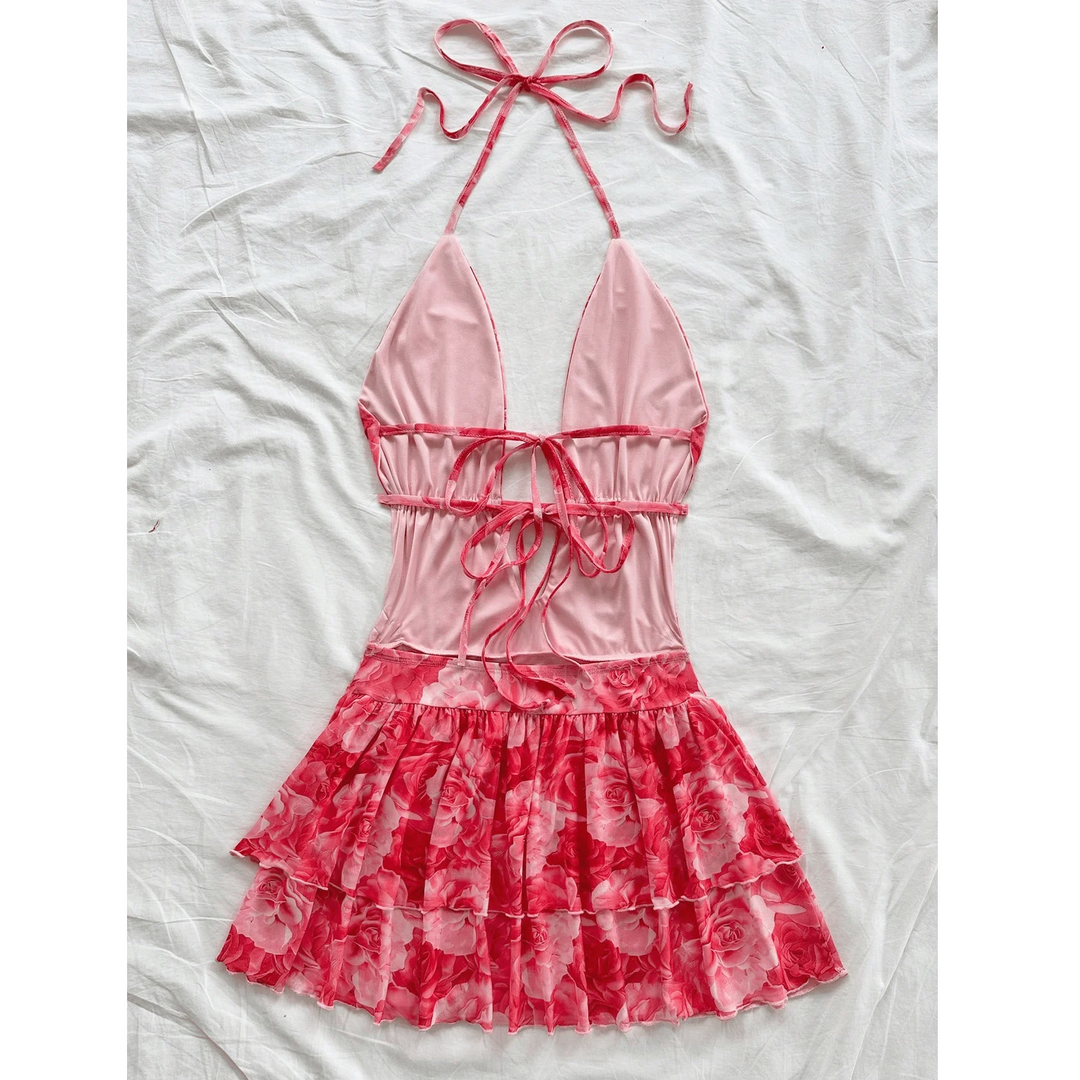 Sienna Floral-Print Plunge Mini Dress