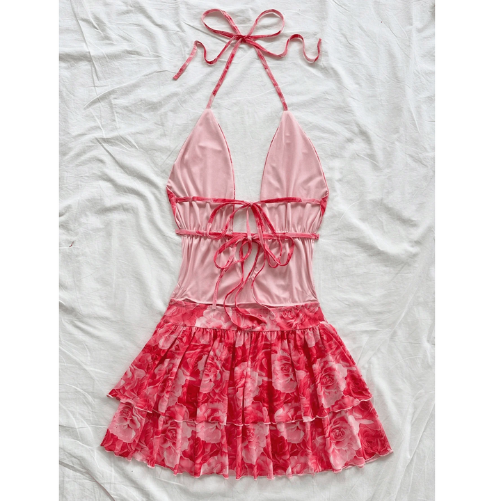 Sienna Floral-Print Plunge Mini Dress
