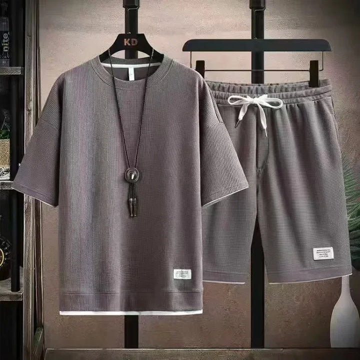 Rovelli men's gray short-sleeve shirt and shorts set, loungewear on hangers