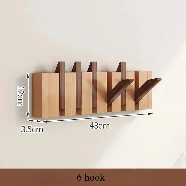 Rovelli modern wooden wall-mounted coat rack with 6 hooks, 43cm wide, minimalist design.