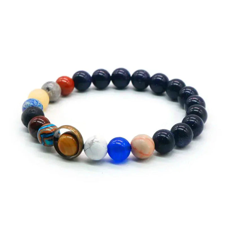 Rovelli beaded bracelet with colorful natural stone beads on white background