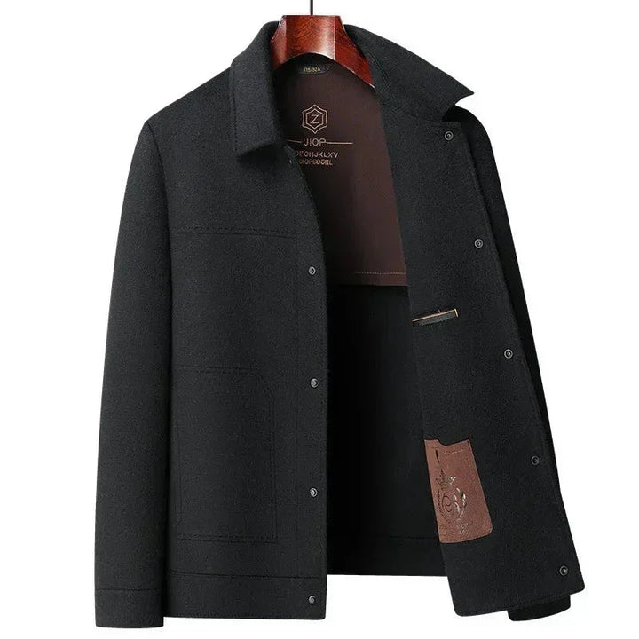 Rovelli men's black wool blend coat with button closure, front pocket, classic collar