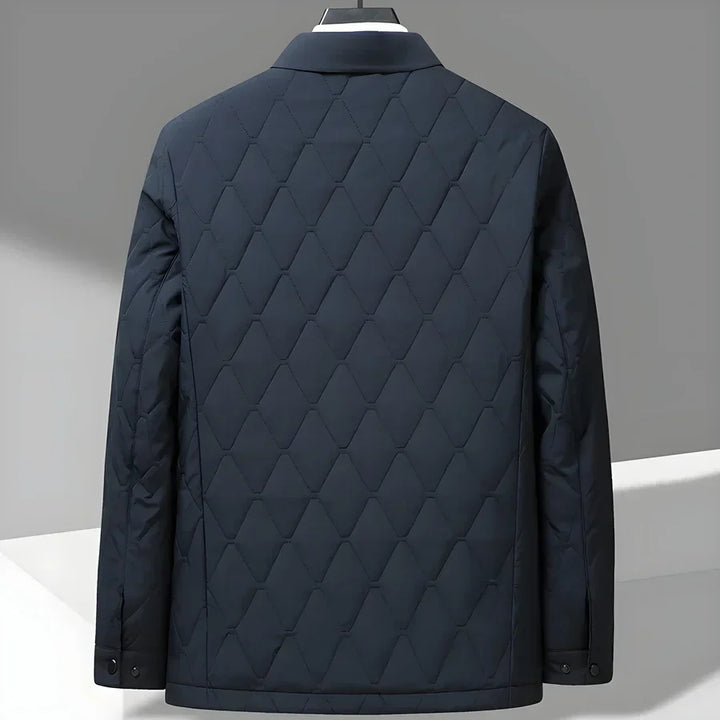 Rovelli men's navy quilted jacket with diamond pattern, back view