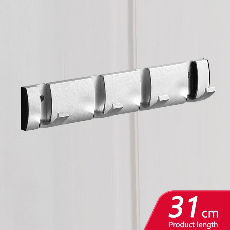 Rovelli wall-mounted silver storage rack with hooks, 31cm length, on light background