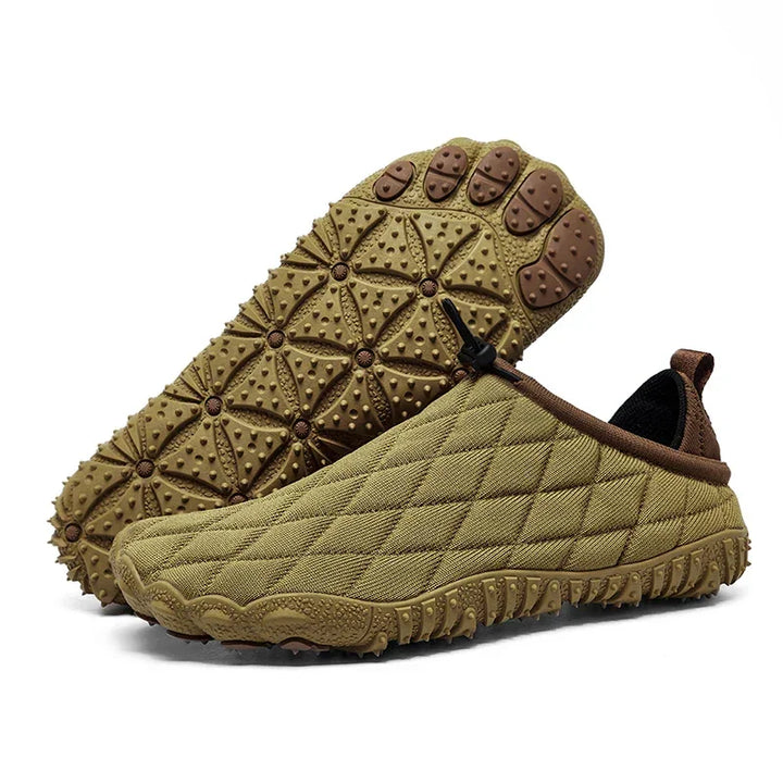Rovelli quilted slip-on shoes with rugged sole and textured olive green fabric