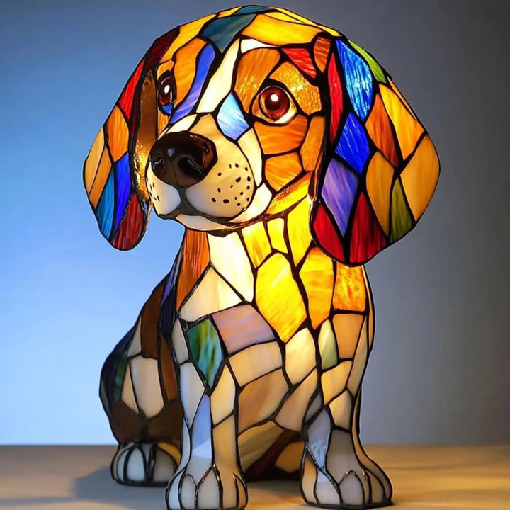Colorful stained glass dog lamp with mosaic pattern, Rovelli home decor accent