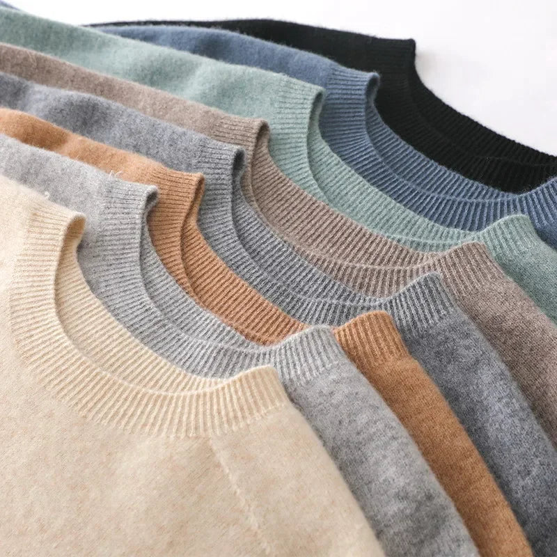 Rovelli wool sweaters in assorted colors, neatly arranged in a flat lay