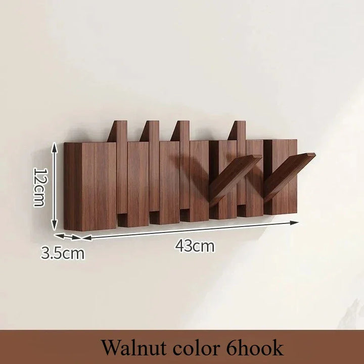 Rovelli walnut color 6-hook wooden wall rack with dimensions 43cm x 12cm x 3.5cm