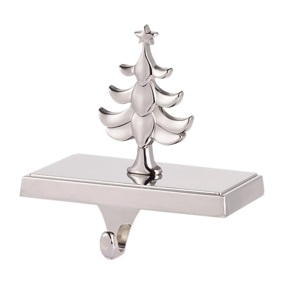 Silver Christmas tree stocking holder on flat base, Rovelli holiday décor