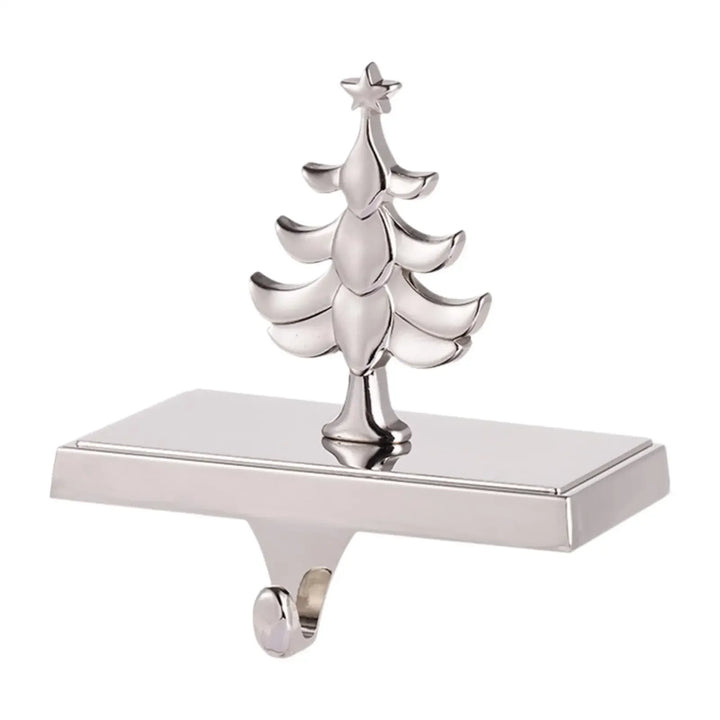 Silver Christmas tree stocking holder on flat base, Rovelli holiday décor