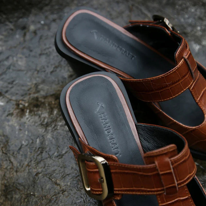 Sarantino Leather Croc-Embossed Heels