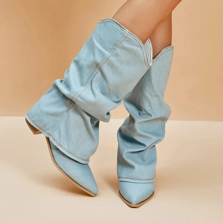 Selora Denim Pointed Western Boot