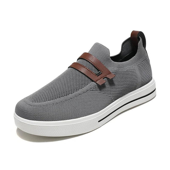 Rovelli grey knit slip-on sneaker with brown strap and white sole