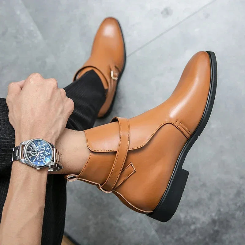 Taviano Leather Polished Ankle Boots