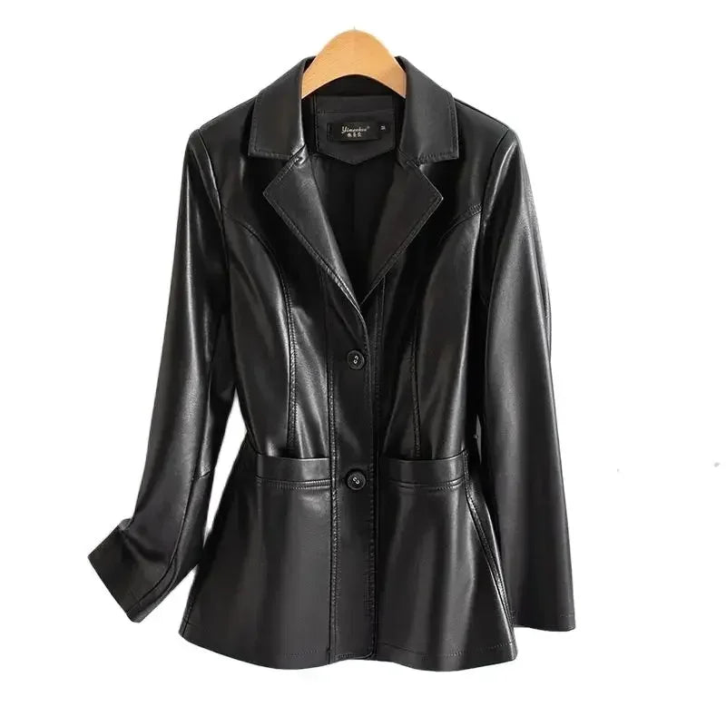 Venara Tailored Leather Blazer Jacket