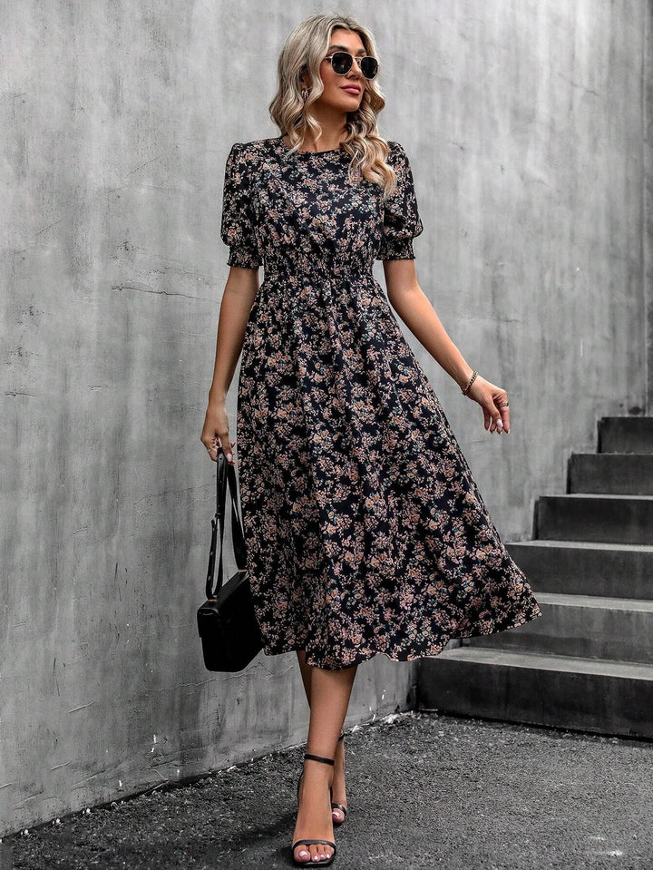Alassio Floral Midi Dress - Black