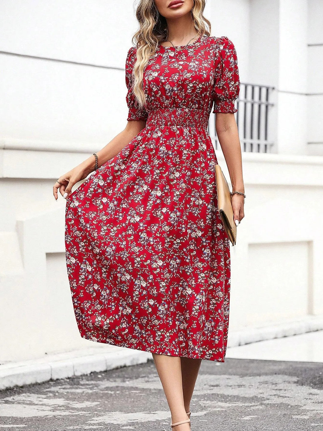 Alassio Floral Midi Dress - Crimson Floral
