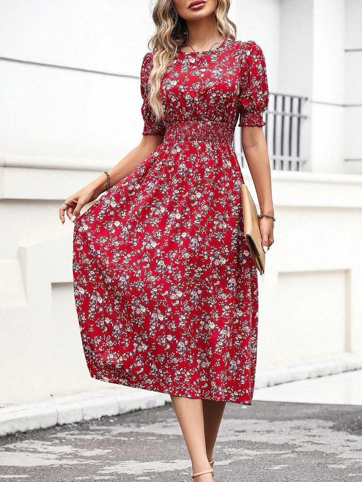Alassio Floral Midi Dress - Crimson Floral