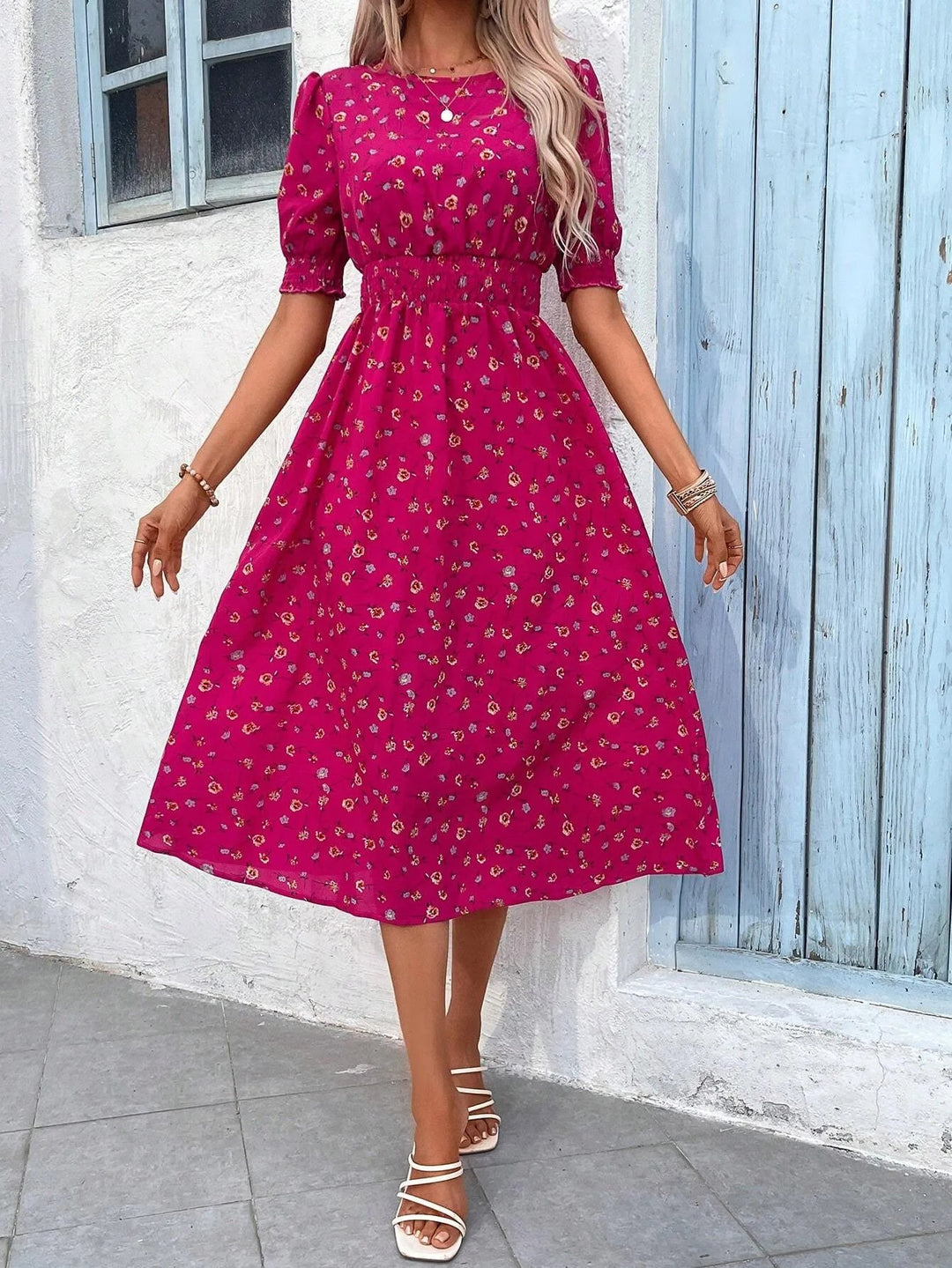 Alassio Floral Midi Dress - Fuchsia