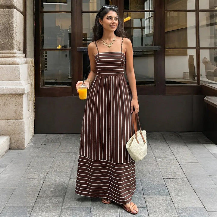 Alghero Striped Maxi Dress - Espresso Stripe