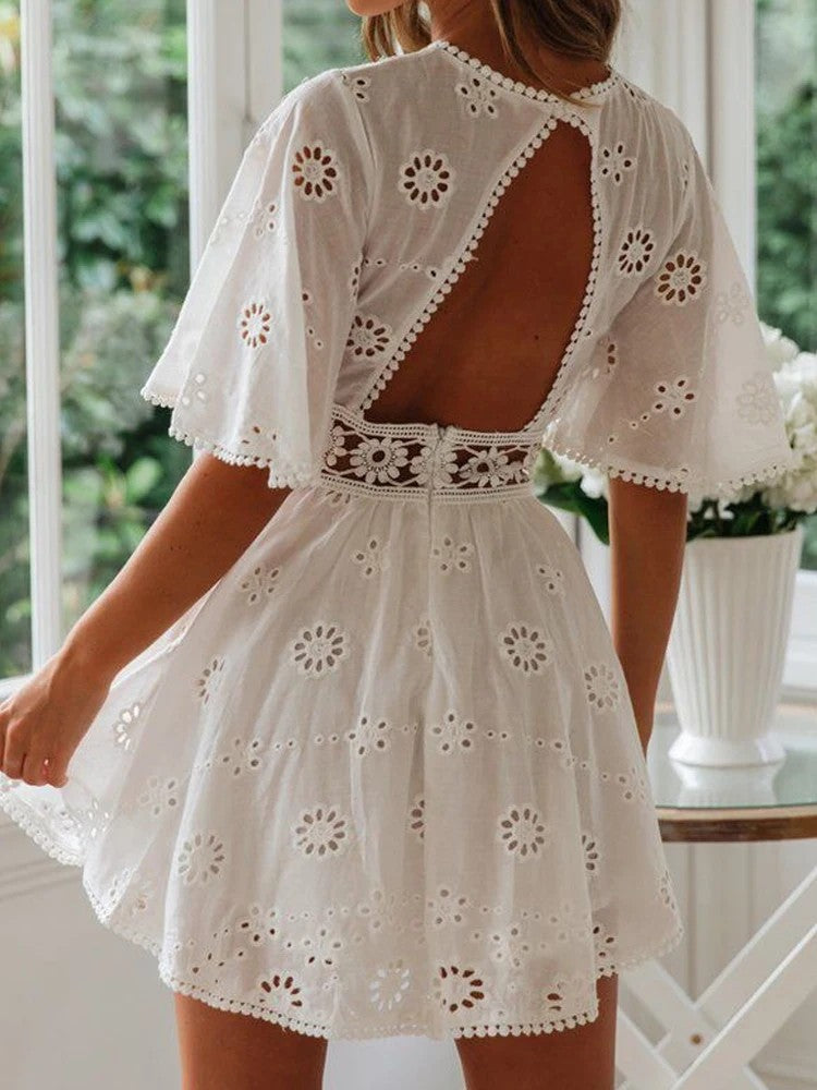 Annecy Cotton Backless Mini Dress - White