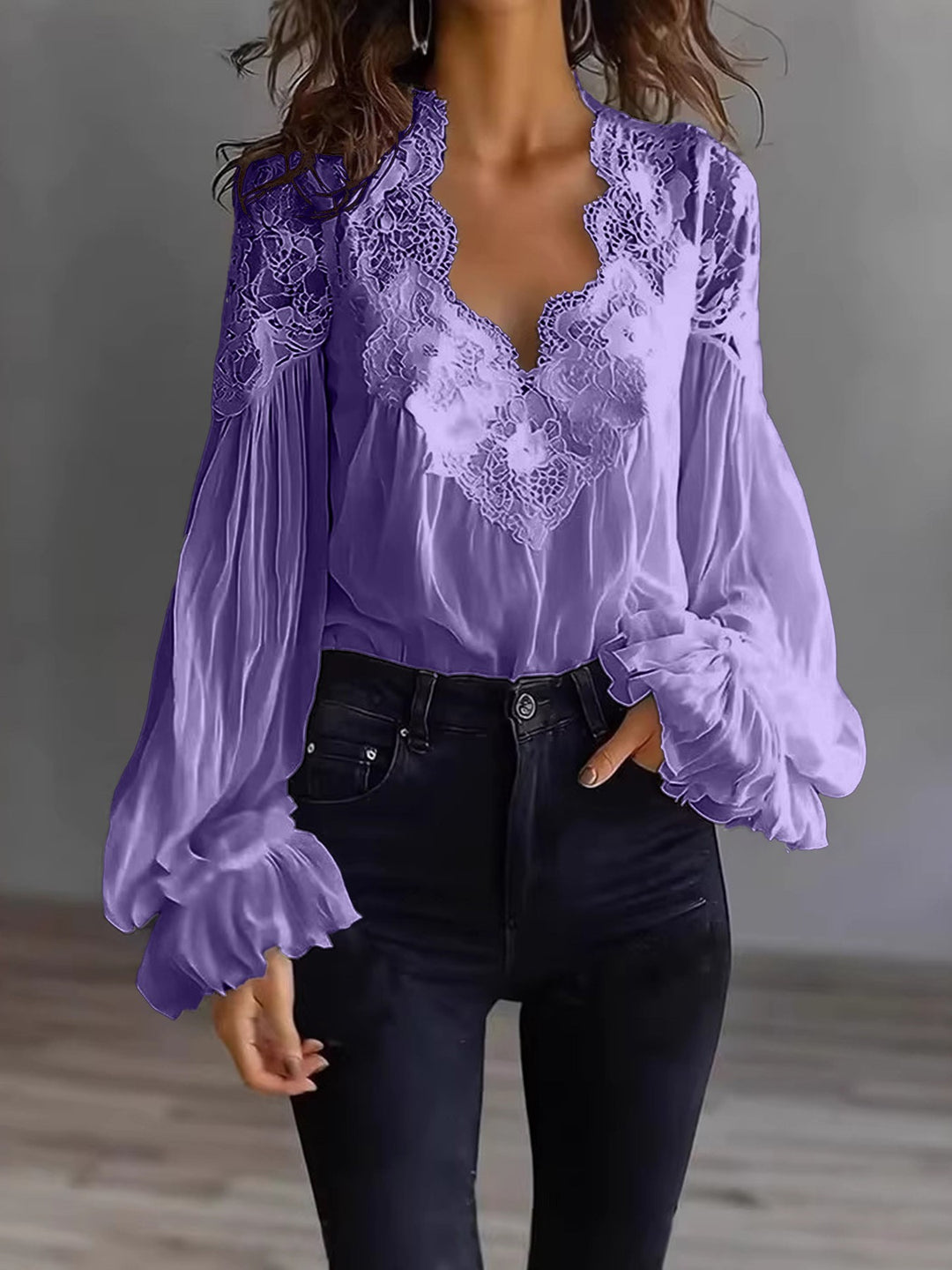 Aosta Lace Puff Blouse - Amethyst