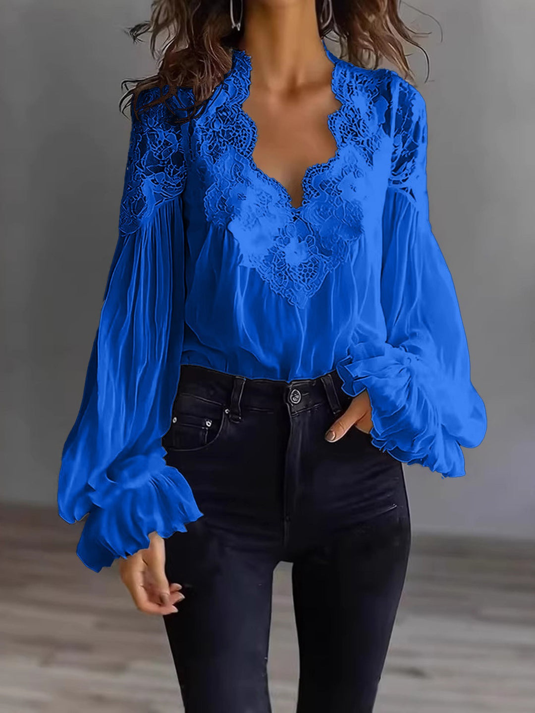 Aosta Lace Puff Blouse - Azure