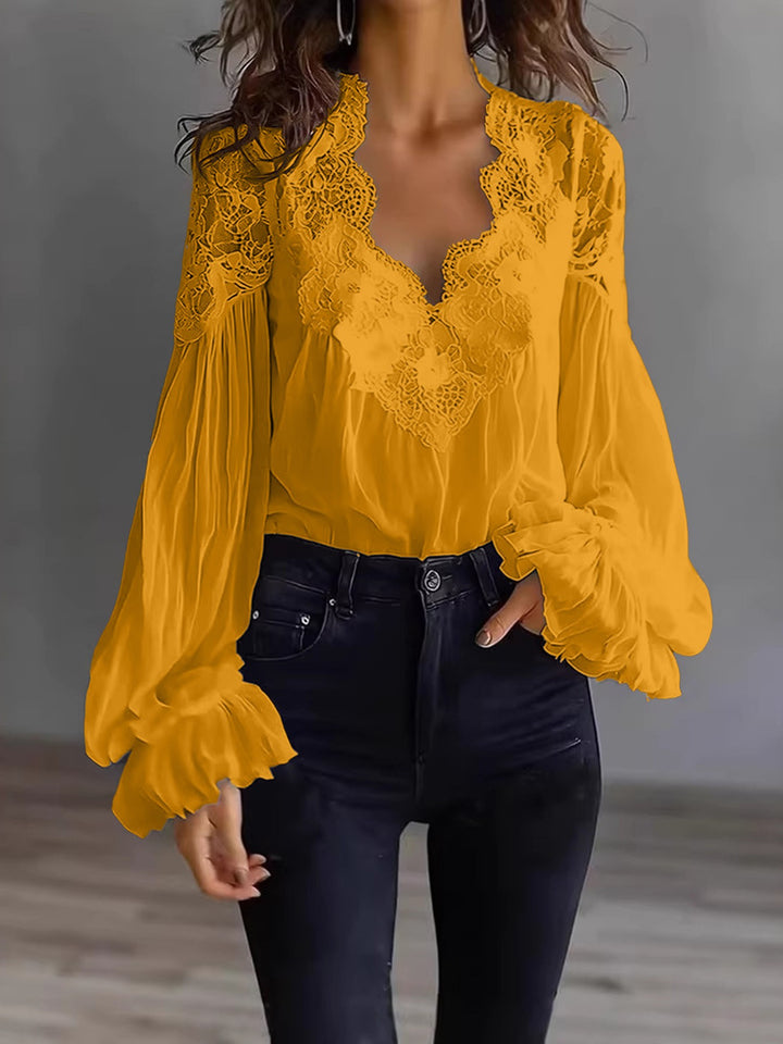 Aosta Lace Puff Blouse - Goldenrod