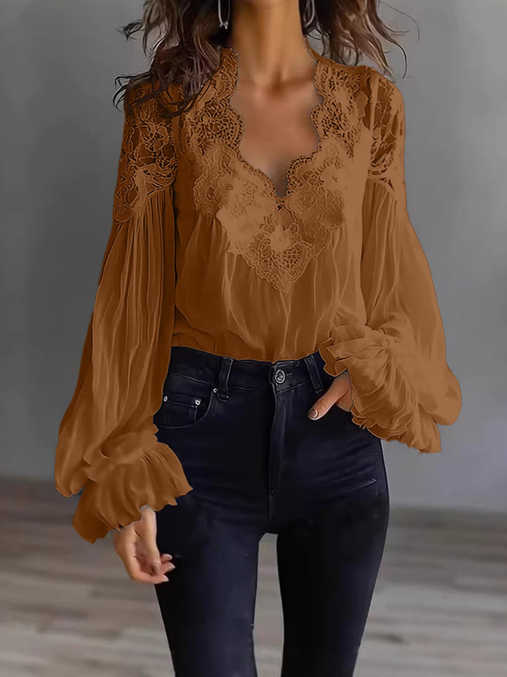 Aosta Lace Puff Blouse - Sienna