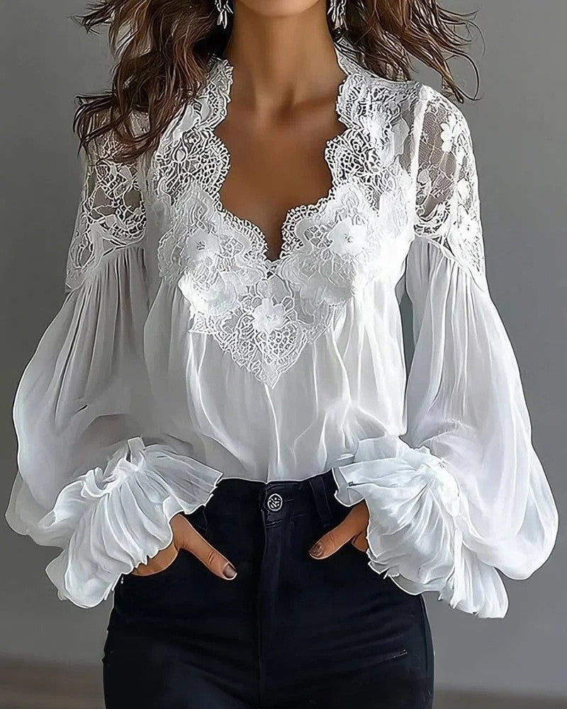 Aosta Lace Puff Blouse - Optic White