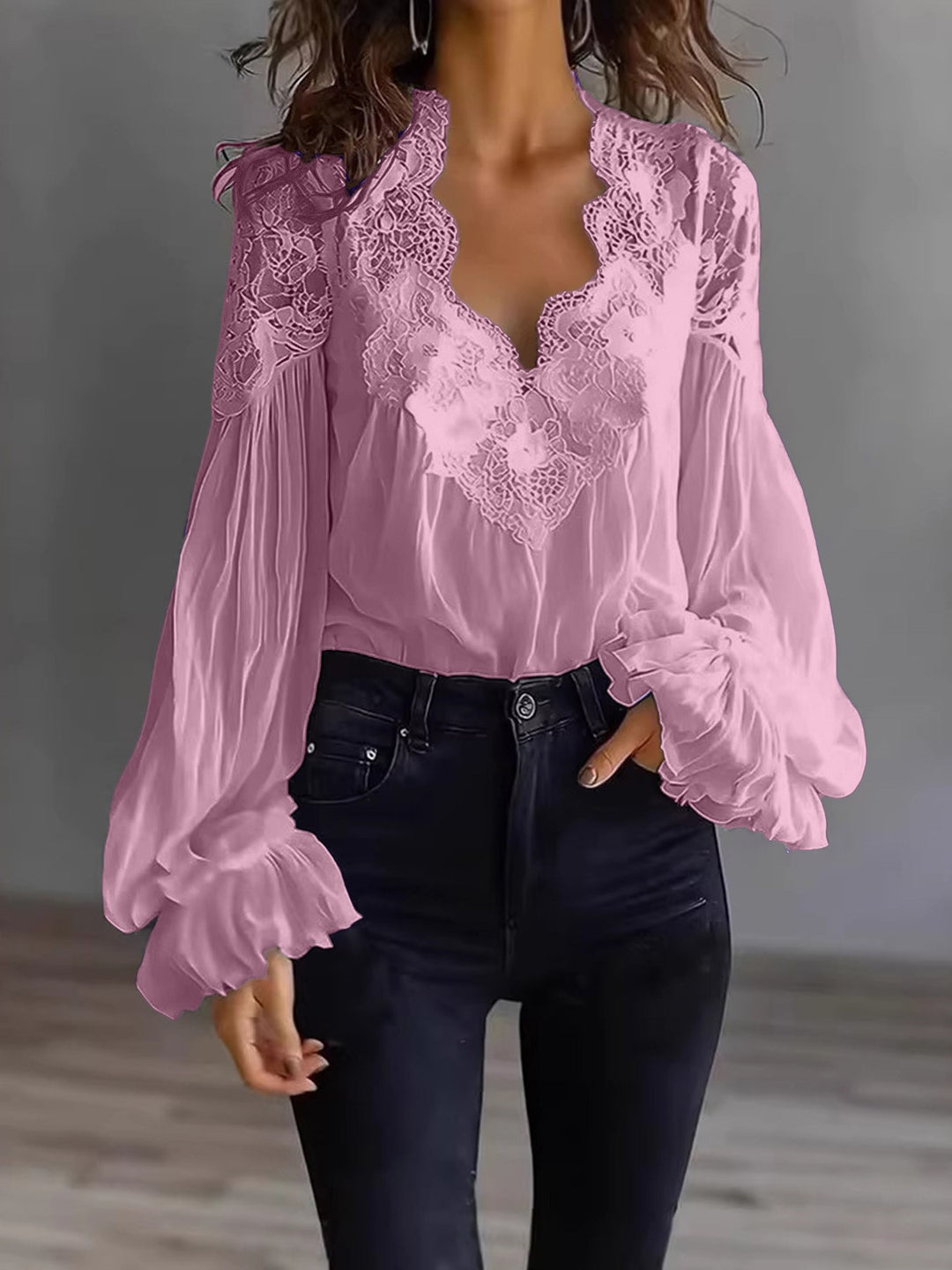 Aosta Lace Puff Blouse - Rosewater
